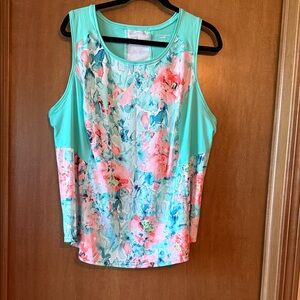Floral Sleeveless Top - Aqua and Pink